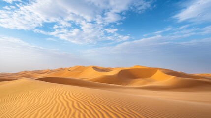 Golden desert sand dunes under blue sky
