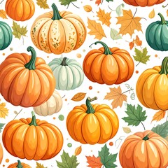 Autumn harvest pumpkins & leaves (1)