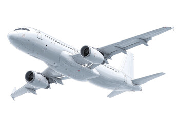Obraz premium White passenger jet in flight, angled view