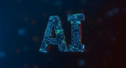 The letters 'AI' made of glowing circuit board patterns on a dark, technological background