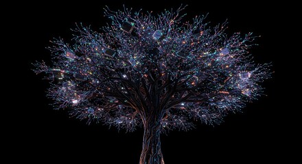 A growing tree made of glowing digital circuits and data points, symbolizing data growth and network expansion