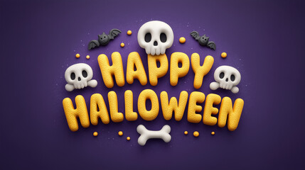 Cute Halloween Greeting with Skulls and Bats
