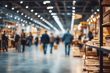 Blurred indoor market, people walking
