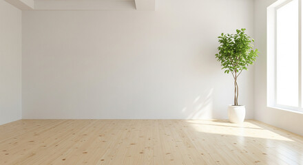 Fototapeta premium Potted Plant with Green Leaves in Minimalist Interior.