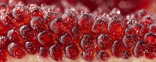 Close-up of pomegranate seeds with water droplets