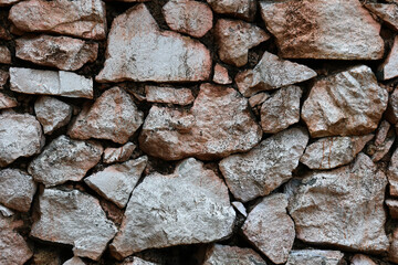 Close-up of a stone wall made from rocks abstract textured background