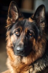 Beautiful brown and black German Shepherd with attentive eyes.