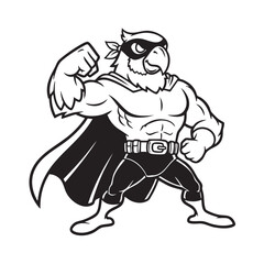 Naklejka premium Illustration of a muscular eagle superhero mascot wearing a cape, mask,and bandana,striking a powerful pose with confidence