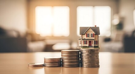 Obraz premium Home investment growing steadily with house on stacked coins savings