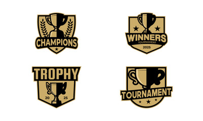 Set of gold trophy logo design. Badge collections with classic style for winners or champions