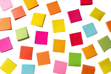 Colorful square shapes scattered on a black background