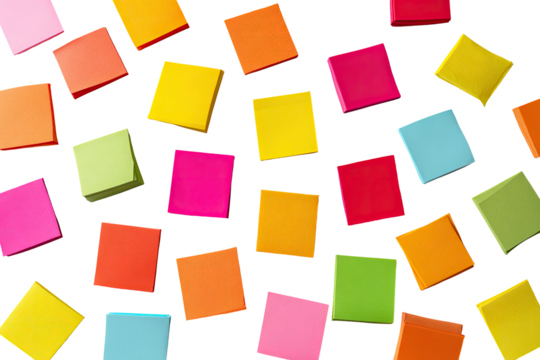 Colorful square shapes scattered on a black background
