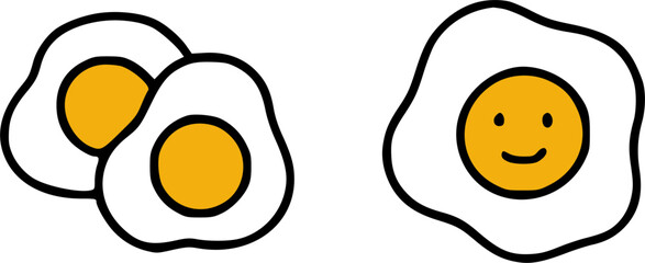 Illustration of fried eggs, one with a happy face, perfect for breakfast or brunch.