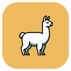 Cute cartoon illustration of a white llama standing against a warm orange background