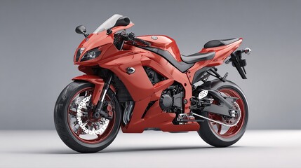 Fototapeta premium Orange sportbike, modern design, photographed in studio against light gray backdrop