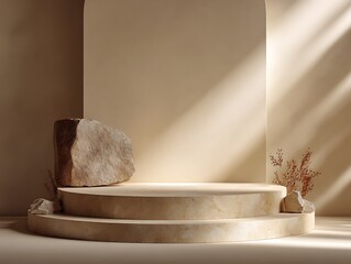 stone slabs product display abstract minimal scene geometric cream chocolate podium and platforms 3d rendering stand for cosmetic products showcase studio