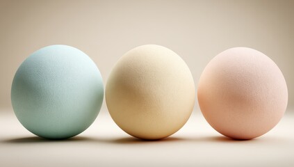 Three pastel-hued eggs in a row