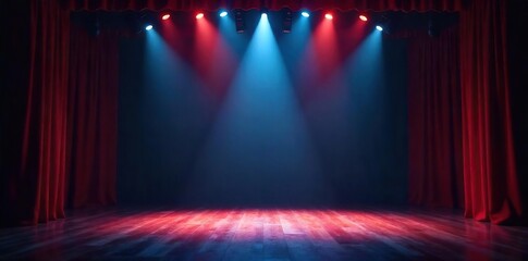 Empty Theater Stage Bathed in Bright Spotlight, Ready for a Performance