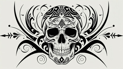 Fototapeta premium Skull tattoo design tribal vector art illustration graphic black and white halloween death skeleton ornament