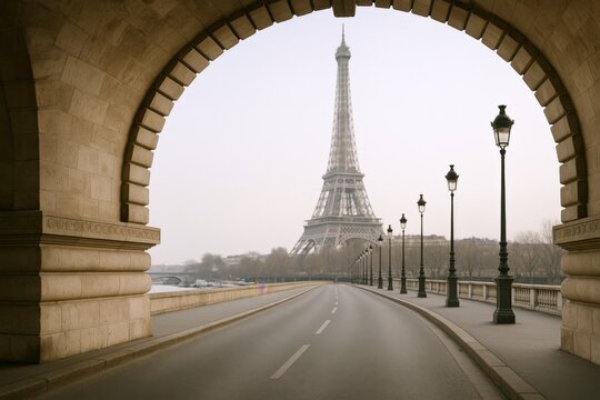Iconic Eiffel Tower View from Bridge in Paris, France, Urban Landscape and Travel Destination