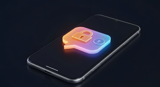 A secure, encrypted chat bubble icon glowing on a smartphone screen, representing private messaging