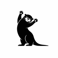 Playful black silhouette of an otter dancing with its paws raised