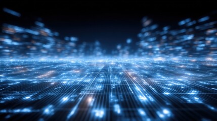 Futuristic Abstract Technology Background with Glowing Blue Light, Data Streams, and Digital Connections