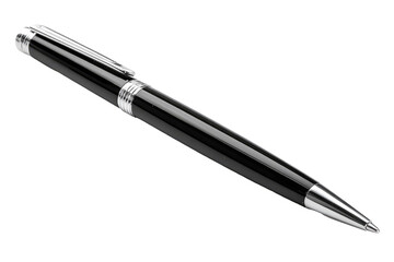 Sleek black ballpoint pen angled, with silver accents