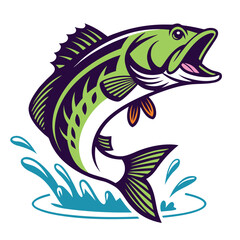 Vector art of a green bass fish jumping out of the water
