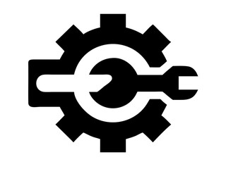 Vector art of black gear and wrench icon for repair service