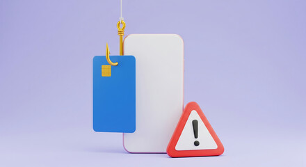 Smartphone and Credit Card on a Hook Concept of Phishing Scam and Financial Cybercrime