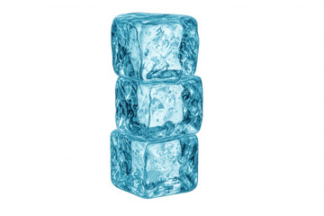 Obraz premium Translucent ice cubes melting, stacked vertically against white backdrop, symbolizing cool summer freshness