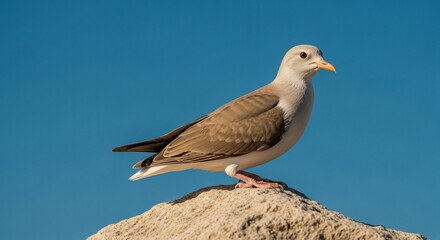 Obraz premium Elegant Seagull Perched on Rock Against a Clear, Azure Blue Sky