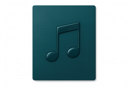 Teal digital music control button displaying sixteenth note symbol, rendered in 3d against transparent backdrop