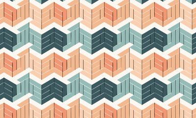 Geometric 3D Chevron Seamless Pattern, Abstract Architectural Art Deco Wood Grain Texture Background