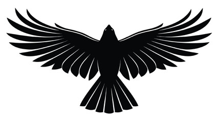 Obraz premium Black Silhouette of a Raven with Wings Spread on White Background