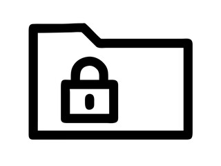A simple line drawing of a folder icon with a padlock placed on top of it for security reasons