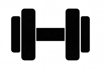 Simple black dumbbell icon on a transparent background, symbolizing weightlifting, strength training, and fitness