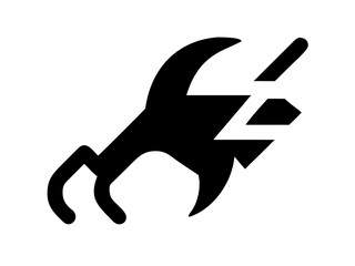 Illustration of a black wrench with a lightning bolt shape isolated on a white background design element