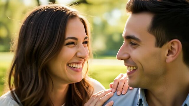 Smiling couple looking at each other outdoors