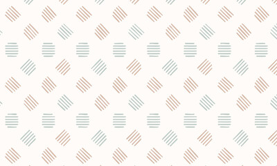 Minimalist Geometric Seamless Pattern with Hand-Drawn Dashed Lines, Abstract Pastel Diamond and Square Shape Background