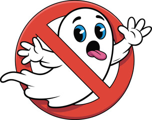 Cartoon Ghost with No Symbol, Funny Ghost Illustration, No Ghost Sign, Spooky, Halloween Icon, Funny Ghost Character Design
