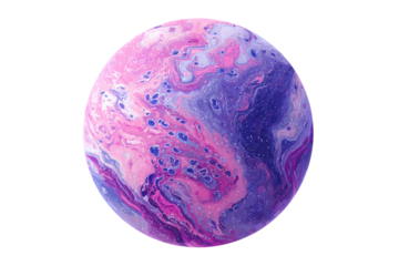 Abstract sphere, swirling hues of pink, purple, and white.  Detailed textured patterns, resembling a planet or celestial body