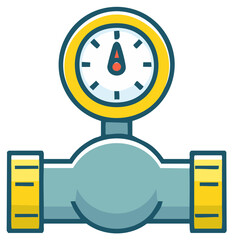Water pressure gauge on pipe system with indicator needle and dial display