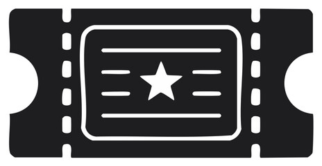 Black and white ticket vector graphic with central star and simple details for admission to events or entertainment
