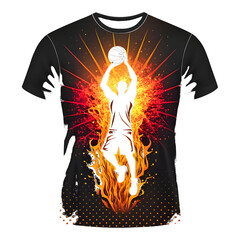 Basketball player silhouette on fire with explosive background isolated on a transparent background