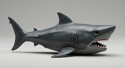Obraz premium Powerful grey shark model dramatically posed against a neutral background. AI Generated