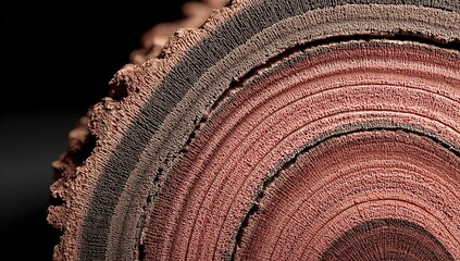 Close-up of a wood cross-section, showing concentric rings