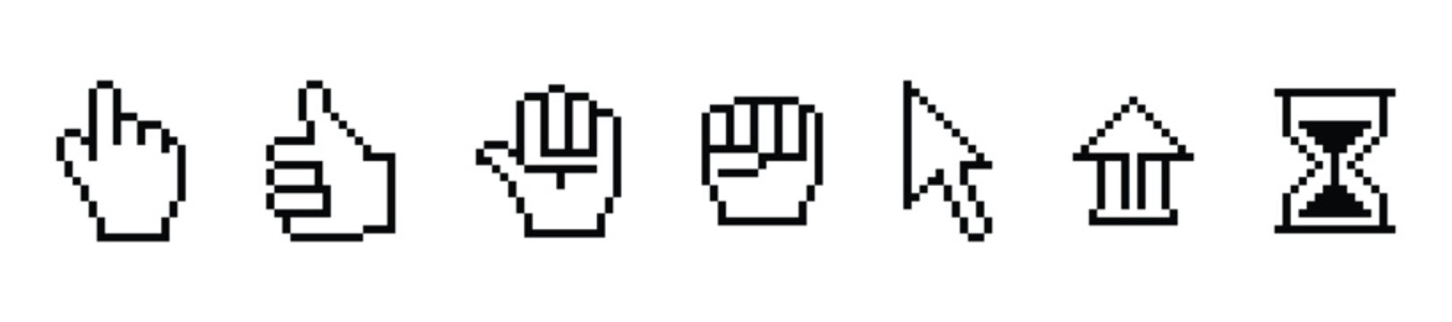 old computer cursor pixelated icon collection for retro user interface style