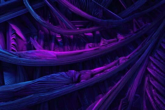 Abstract digital art of glowing purple and blue interwoven strands